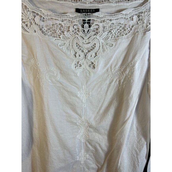 Lauren Ralph Lauren Women's M Top White Lace Sheer Cottage Core Long Sleeve - Picture 4 of 12